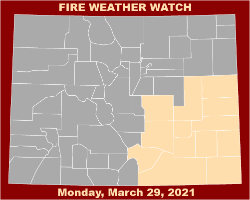 MAP Fire weather watch for March 29, 2021 MAP Fire weather watch for March 29, 2021