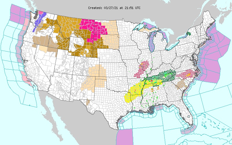 MAP United States weather alerts for March 27, 2021 - NWS