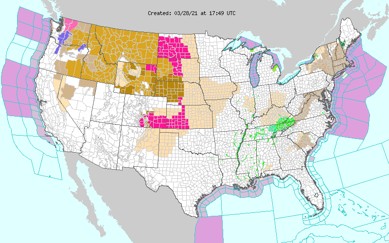 MAP United States weather alerts for March 28, 2021 - NWS