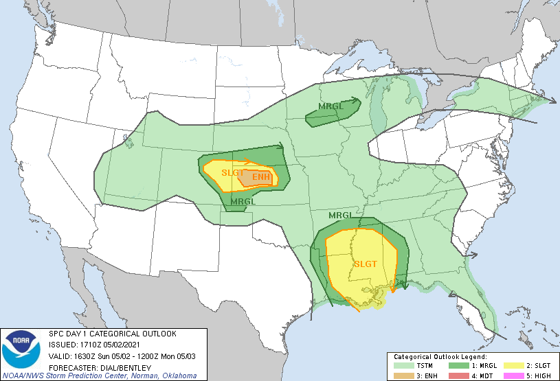 MAP Thunderstorm risk for May 2, 2021 - NWS MAP Thunderstorm risk for May 2, 2021 - NWS