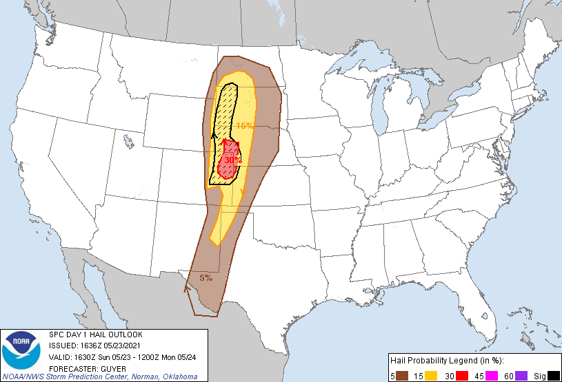 MAP Hail risk for May 23, 2021 - NWS