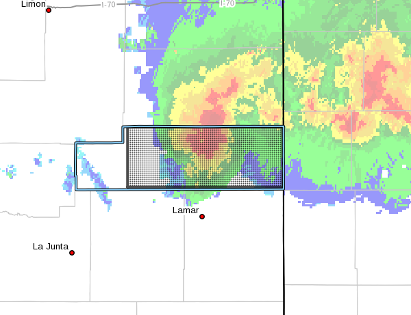 MAP Radar image and thunderstorm warning for Kiowa County July 9, 2021 - NWS