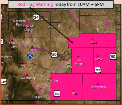 MAP Red flag warning for southeast Colorado counties December 14, 2021 - NWS MAP Red flag warning for southeast Colorado counties December 14, 2021 - NWS