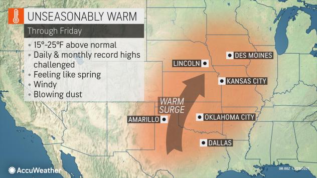MAP Unseasonably warm temperatures for portions of the United States through December 24, 2021 - AccuWeather