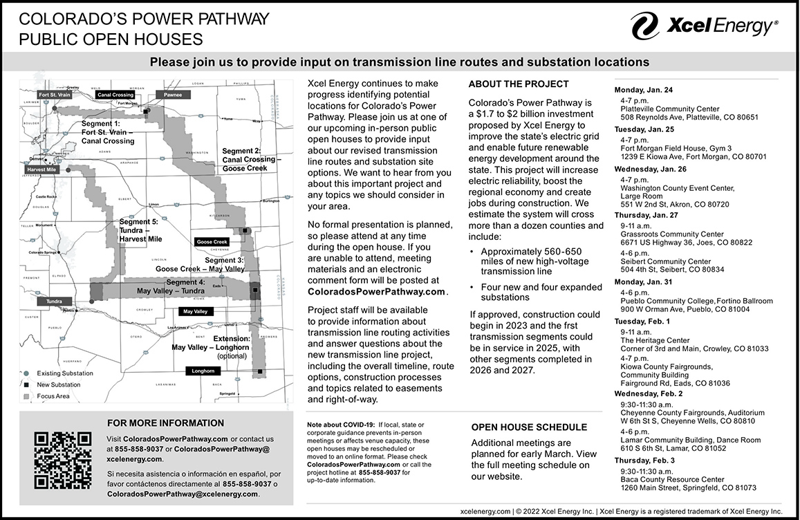 AD 2022-01 Xcel Energy - Colorado's Power Pathway Public Open Houses