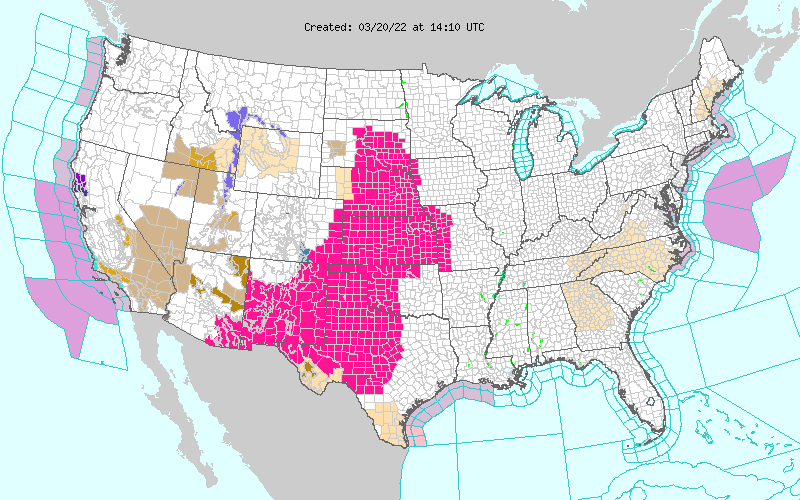 MAP Weather alerts across the United States for March 20, 0222 - NWS