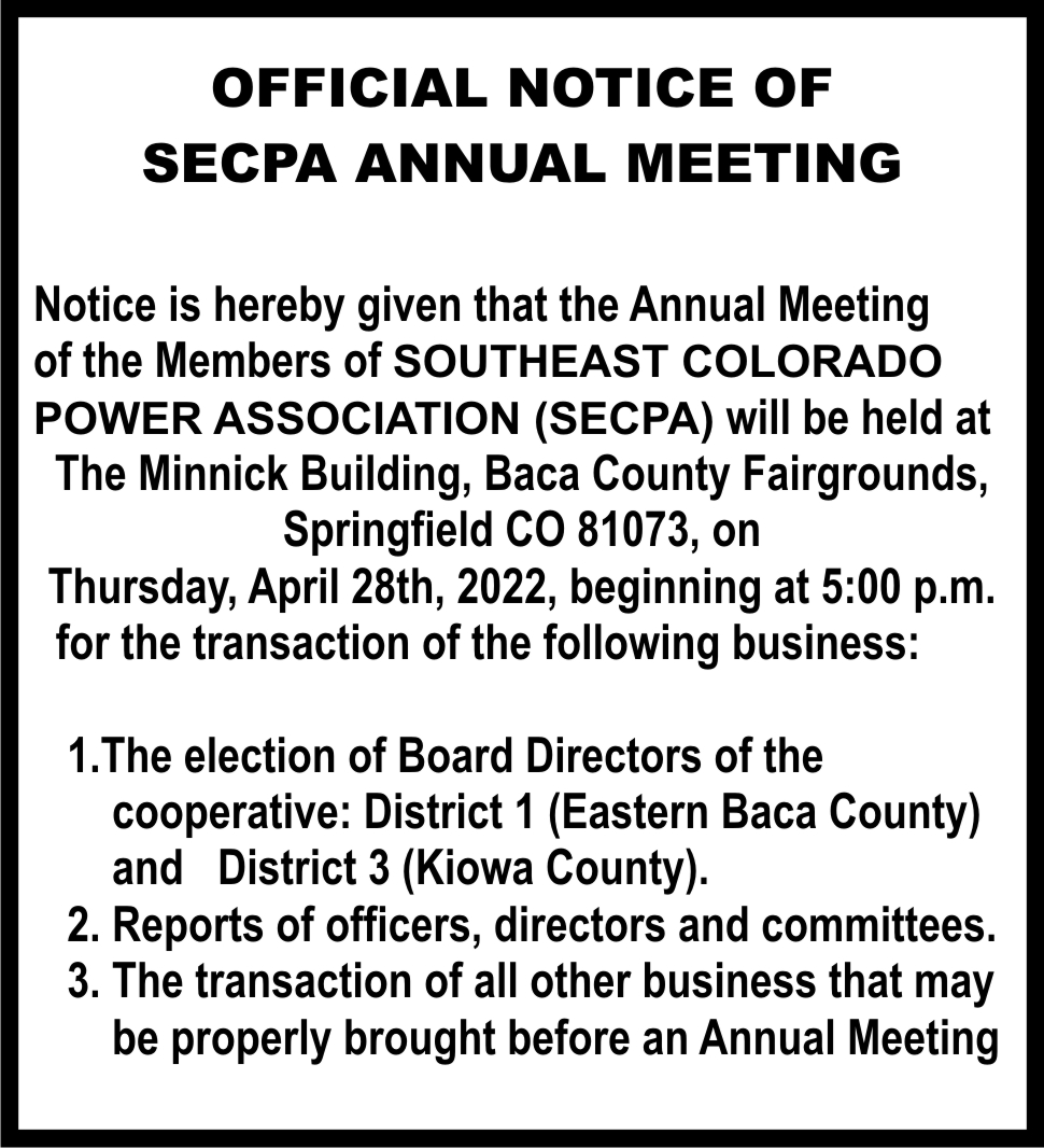 AD 2022-03 Notice of Annual Meeting - Southeast Colorado Power Association
