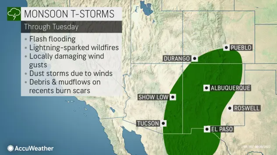 MAP Monsoon thunderstorms expected through June 21, 2022 - AccuWeather