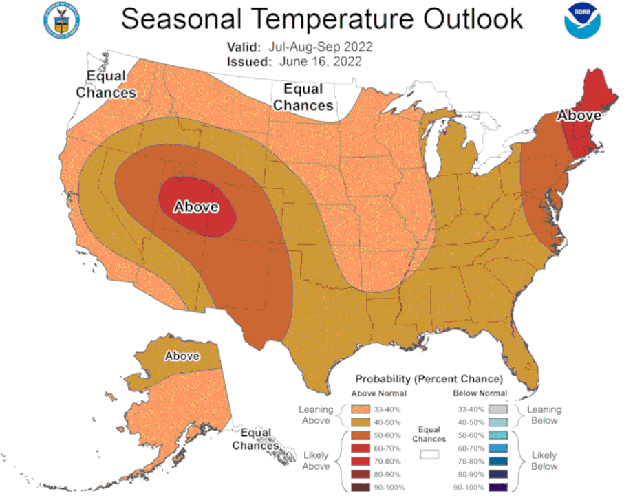 MAP Seasonal Temperature Outlook - July-Sepember 2022 - NOAA