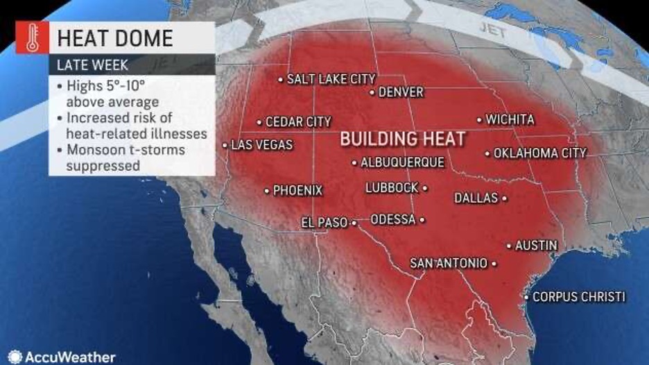 MAP July 8-9, 2022 heat dome over the United States - AccuWeather