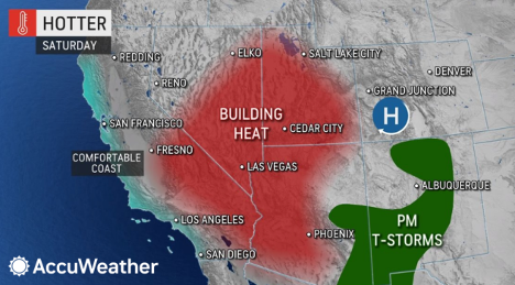 MAP Hotter temperatures continue July 9, 2022 - AccuWeather