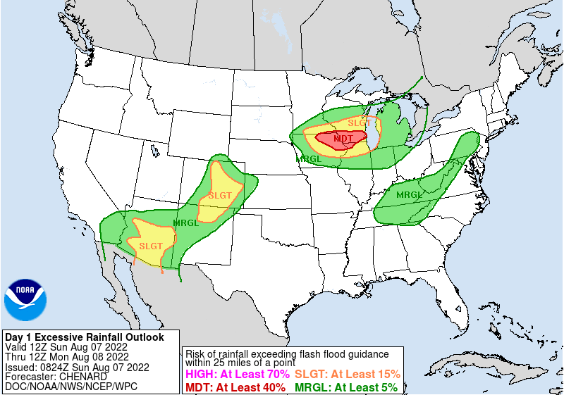 MAP United States excessive rainfall outlook for August 7, 2022 - NWS