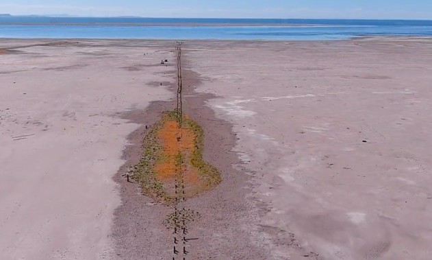 PICT Drone video showed pilings stretching for about a mile toward the edge of the Great Salt Lake which were formerly under water - AccuWeather - Scott Taylor