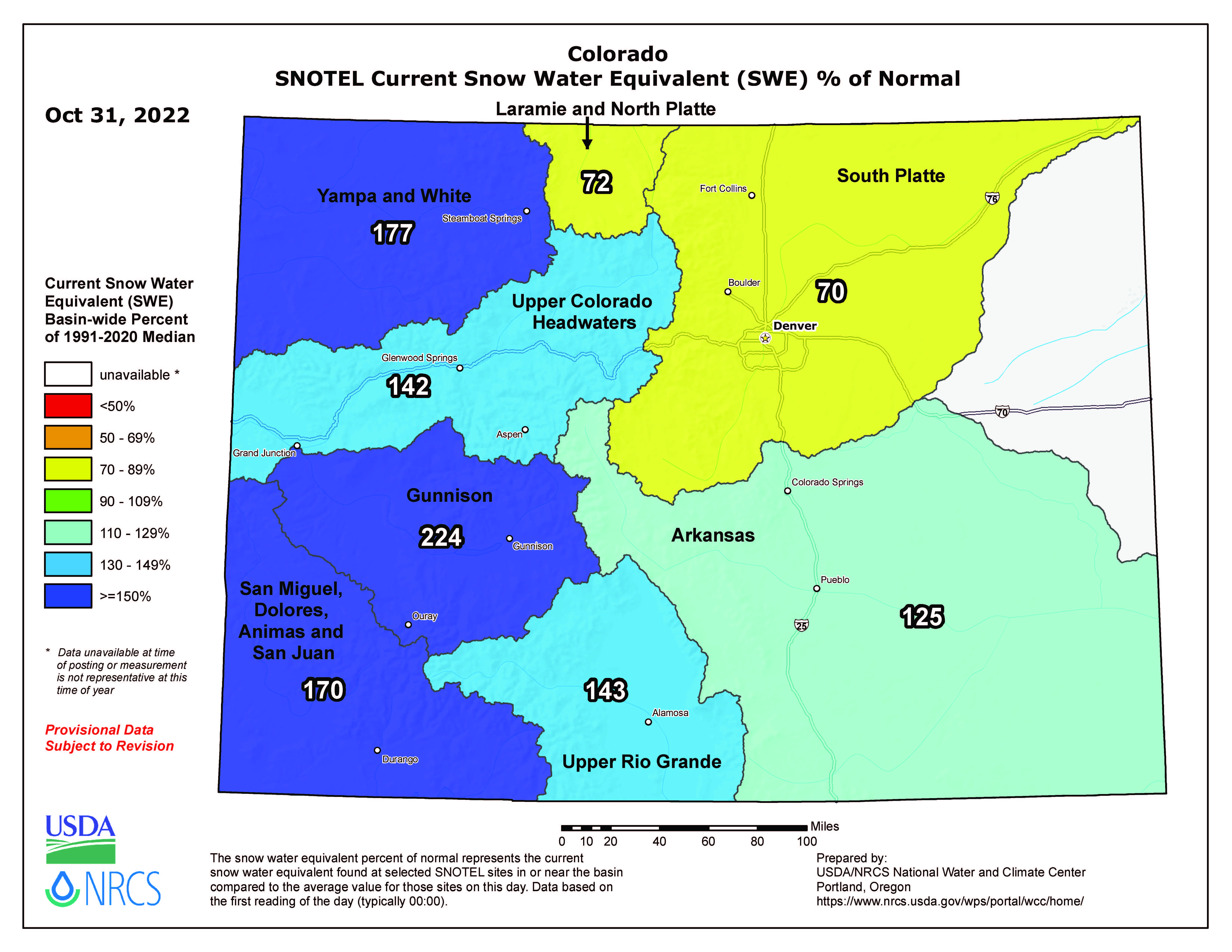 MAP Colorado Snow Water Equivalent for October 31, 2022 - USDA-NRCS