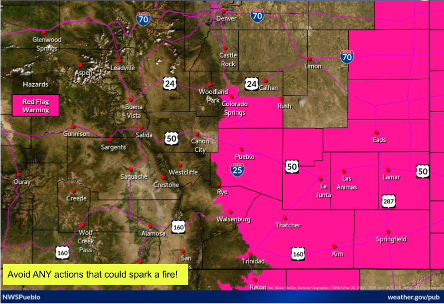 MAP Red flag conditions for eastern Colorado December 2, 2022 - NWS