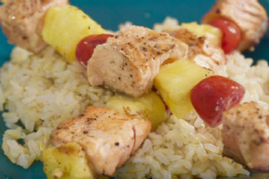 PICT RECIPE Hearty Salmon Skewers over Brown Rice - USDA PICT RECIPE Hearty Salmon Skewers over Brown Rice - USDA