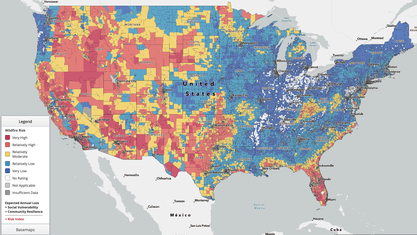 MAP FEMA wildfire risk map by census tract - FEMA