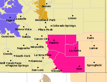 MAP Fire danger in southeast Colorado for February 27-28, 2023 - NWS