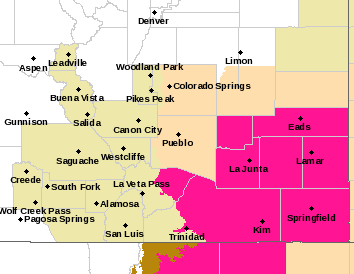 MAP Red flag warnings and fire weather conditions in southeast Colorado - March 28, 30, 2023