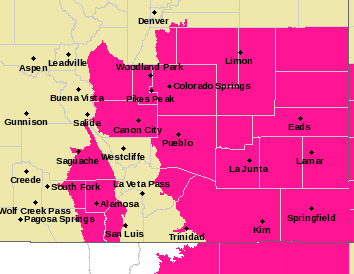 MAP Red flag warning for southeast Colorado and the San Luis Valley April 1, 2023 - NWS