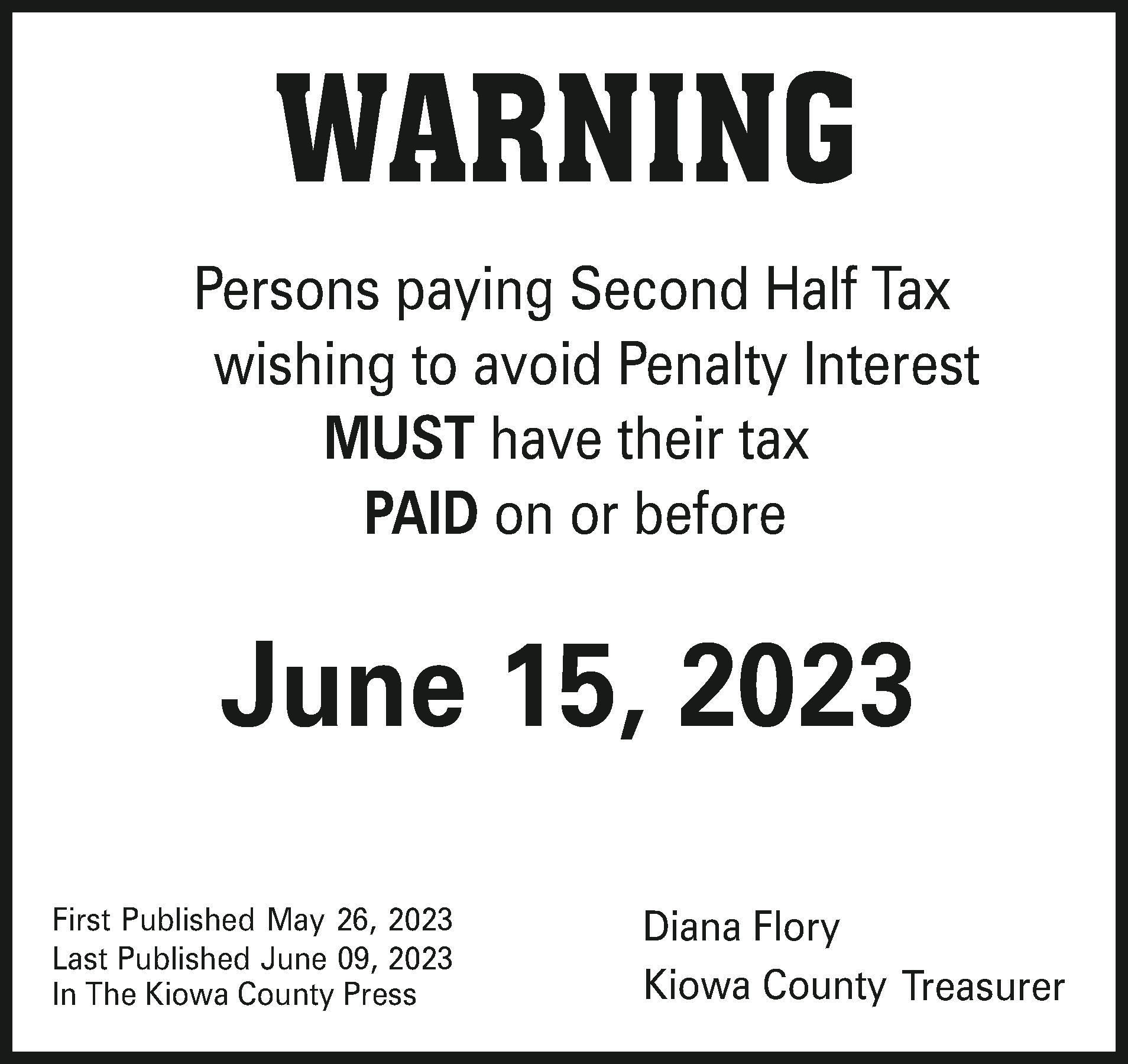 AD 2023-05 Warning - Second Half Taxes Due