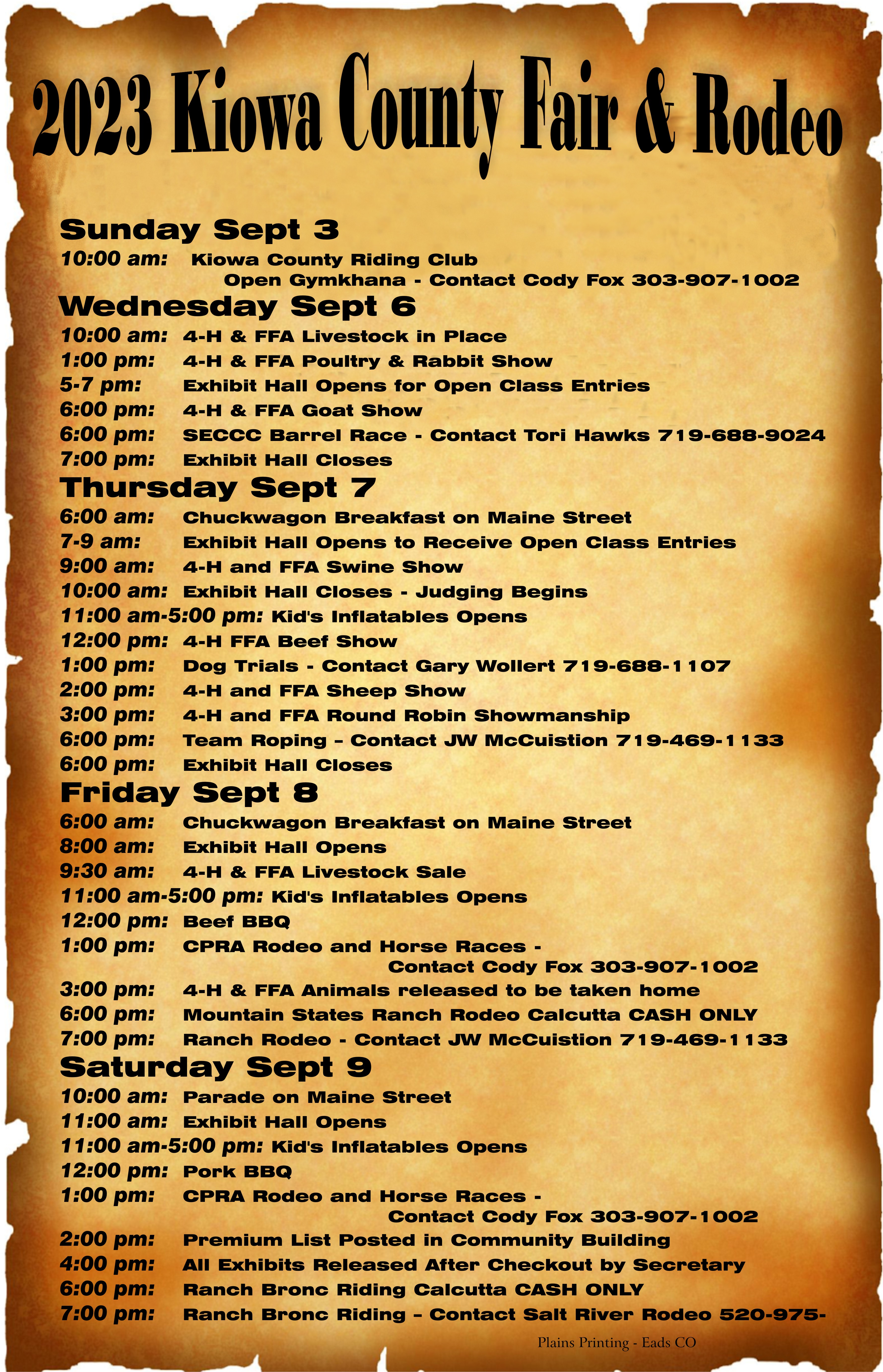 2023 Kiowa County Fair Events