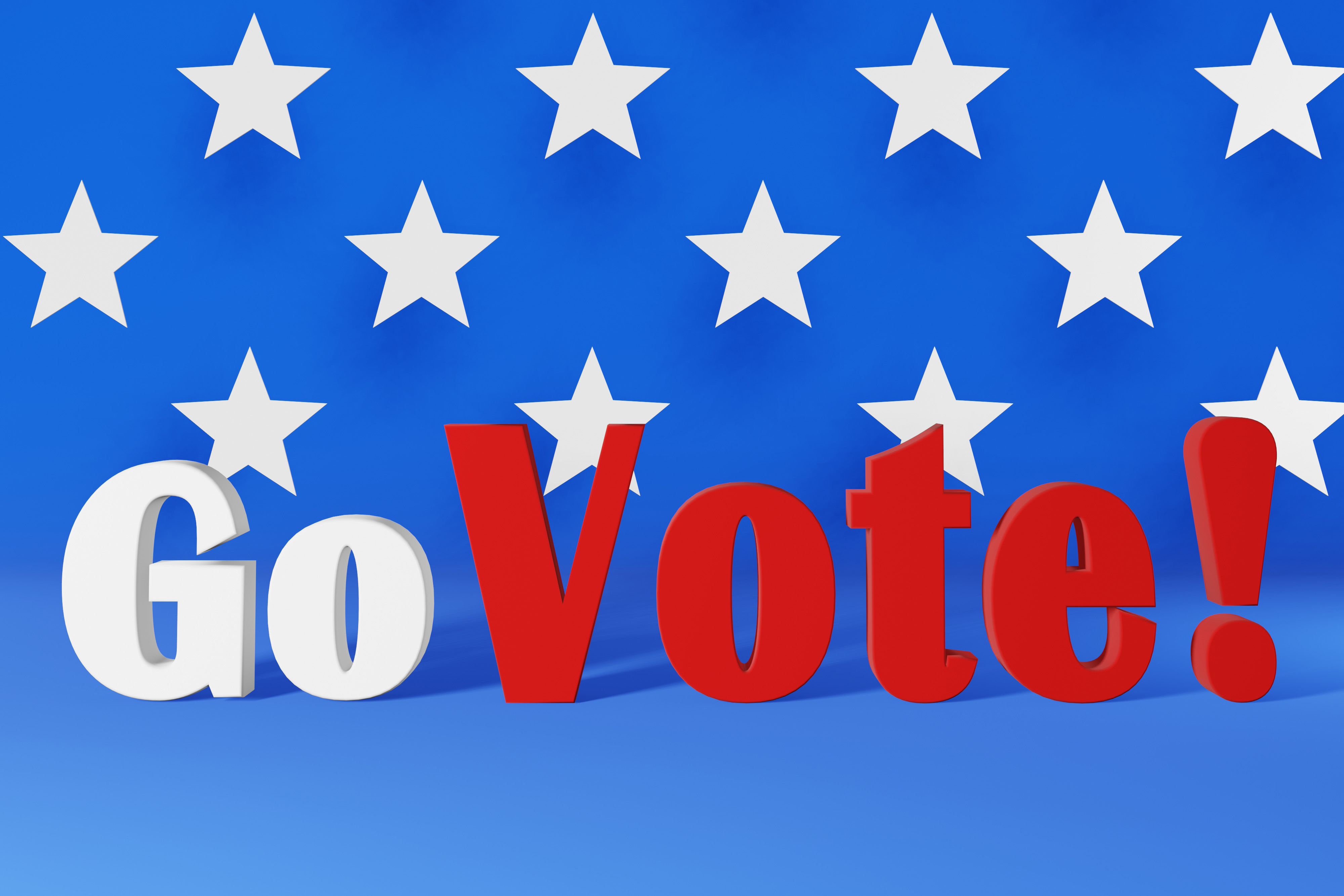 Words "Go Vote!" on a blue background with white stars.