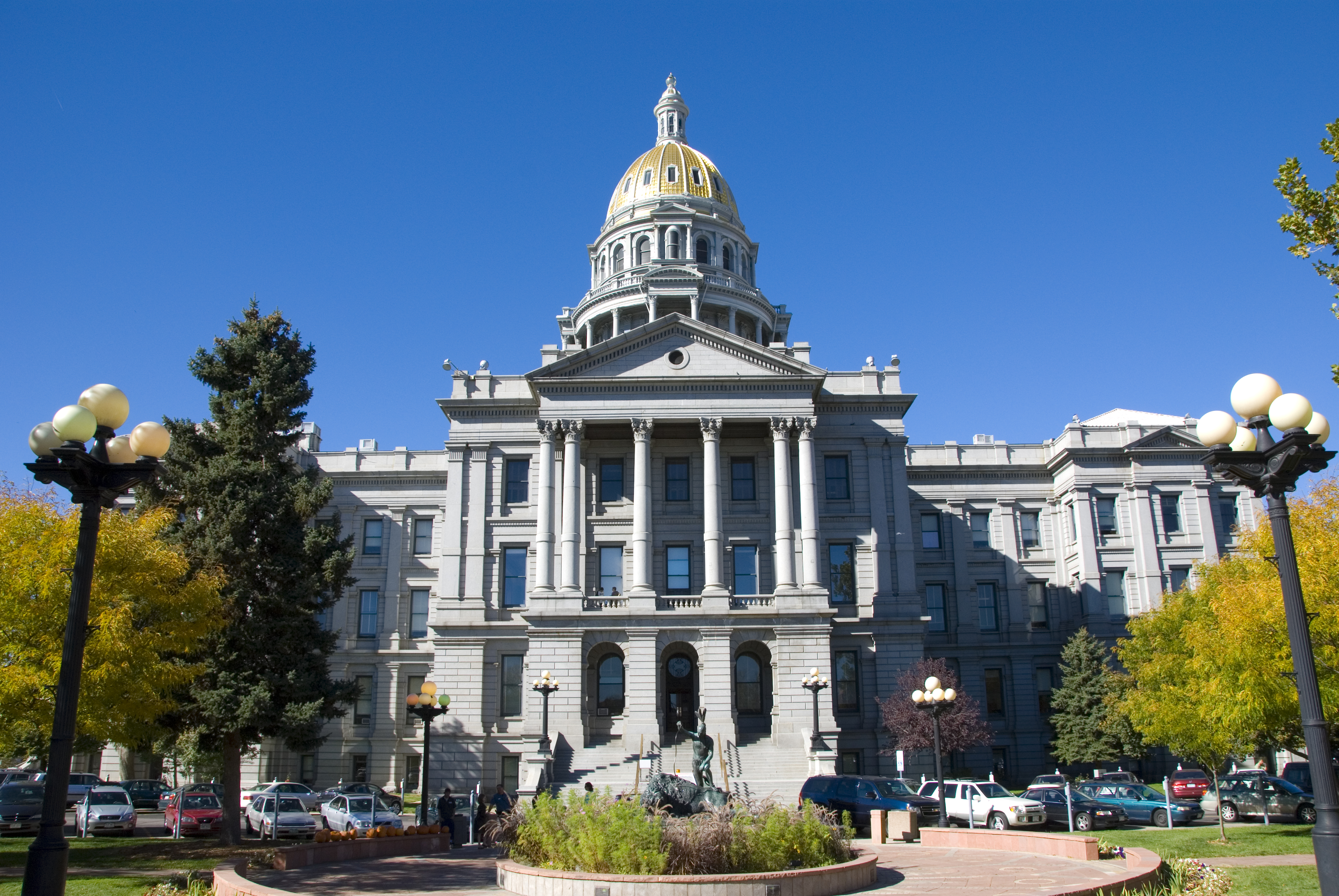 View of the Colorado state capitol building in the early autumn