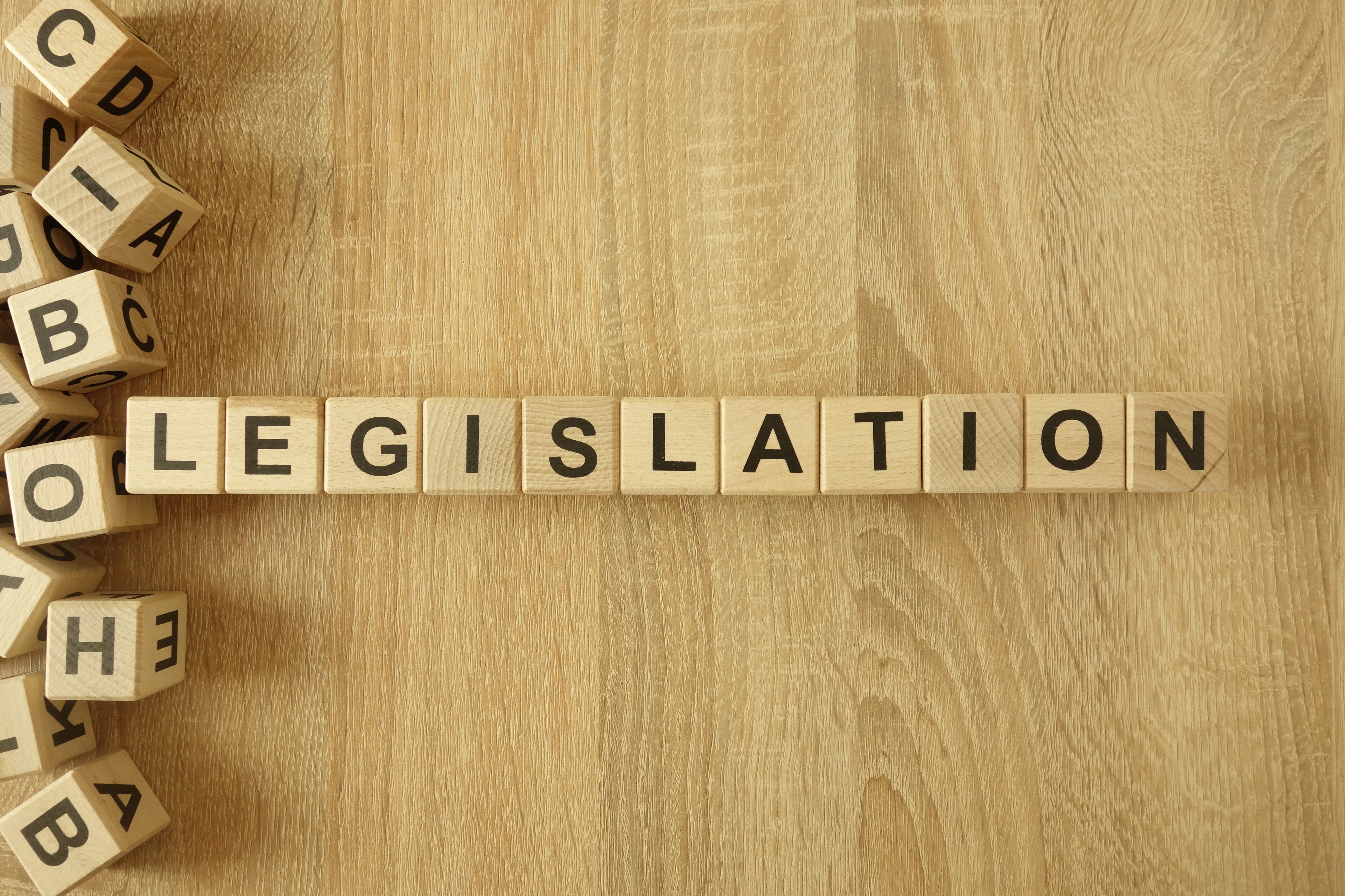 Wooden blocks spelling out the word "Legislation"