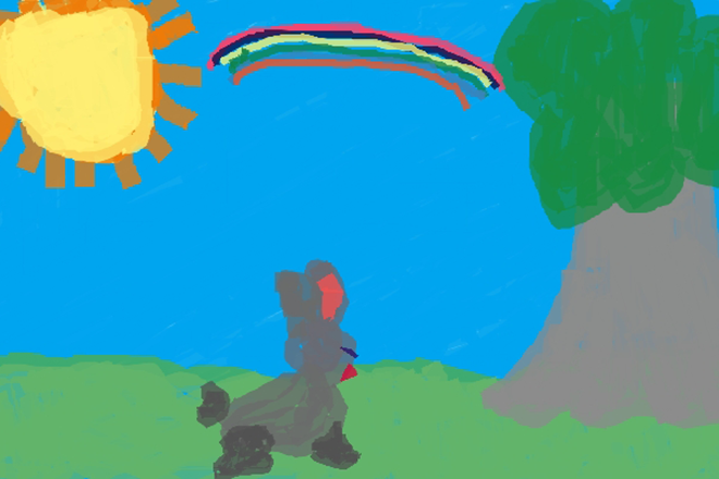 PROMO 660 x 400 Childcare - Child Drawing Rabbit Tree Sun Rainbow - possible Wikimedia