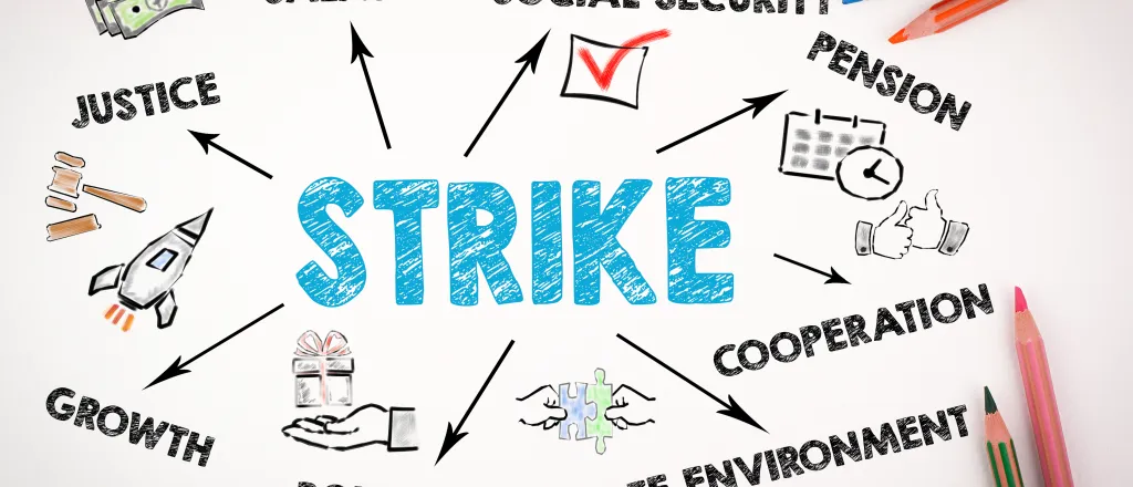 Chart with the word "strike" in the center with arrows pointing to various impacts