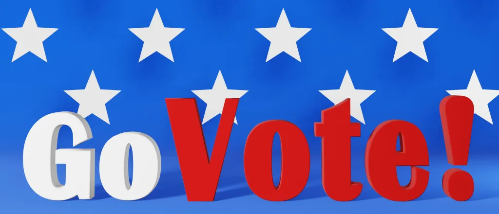 Words "Go Vote!" on a blue background with white stars.