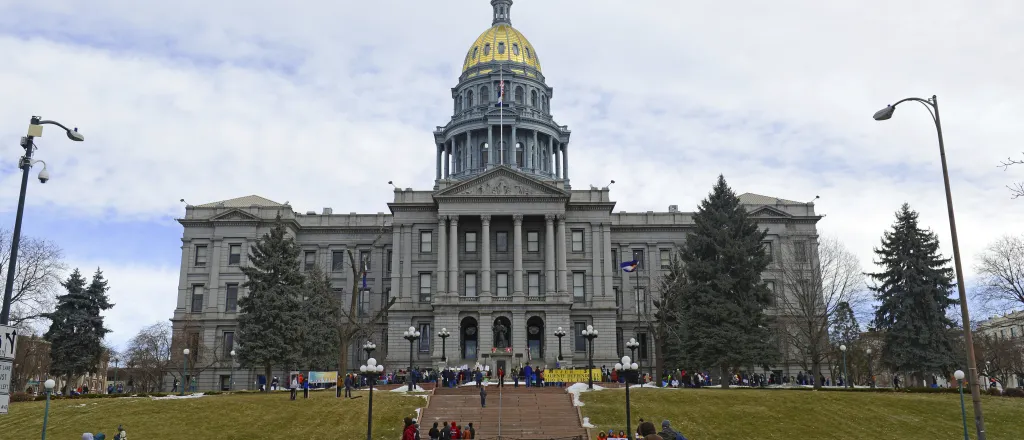View of the Colorado state capitol building from Denver's Civic Center Park