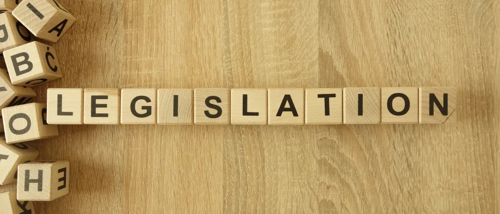 Wooden blocks spelling out the word "Legislation"