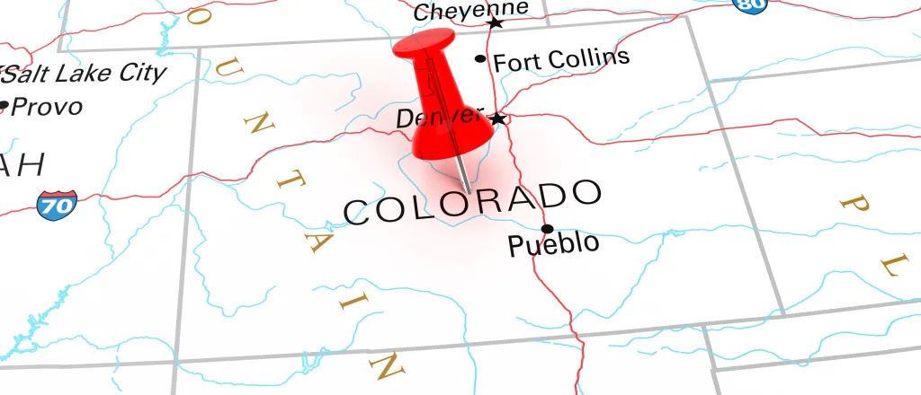 PROMO HIRES Map - Colorado State Map - iStock - klenger Map of the state of Colorado, showing portions of surrounding states