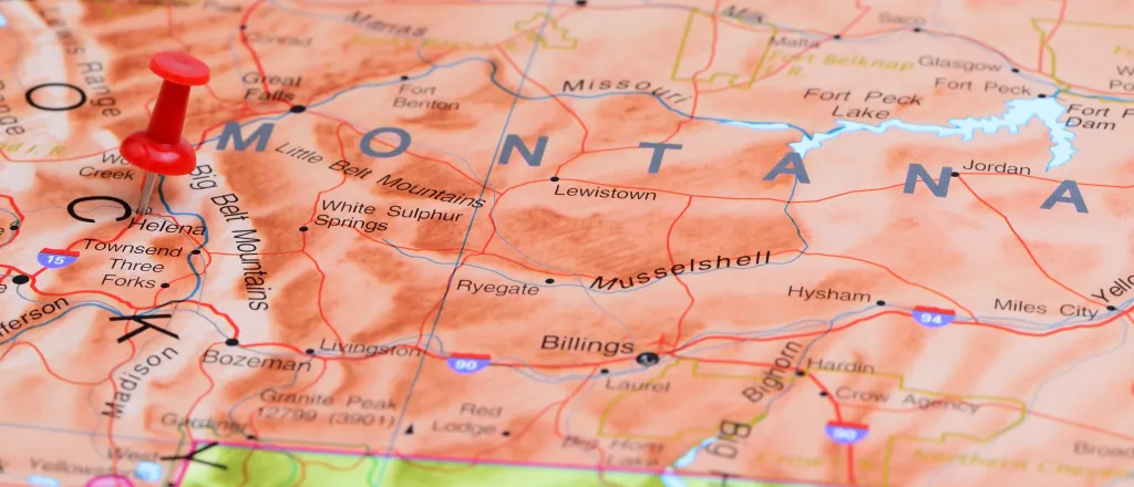 Map of the state of Montana, showing portions of surrounding states