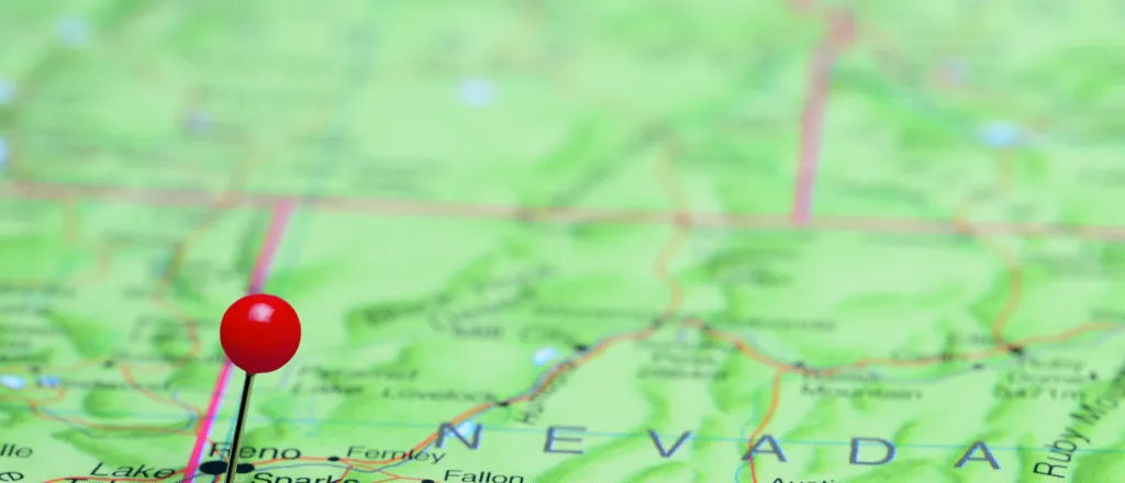 Closeup of a map showing a portion of Nevada