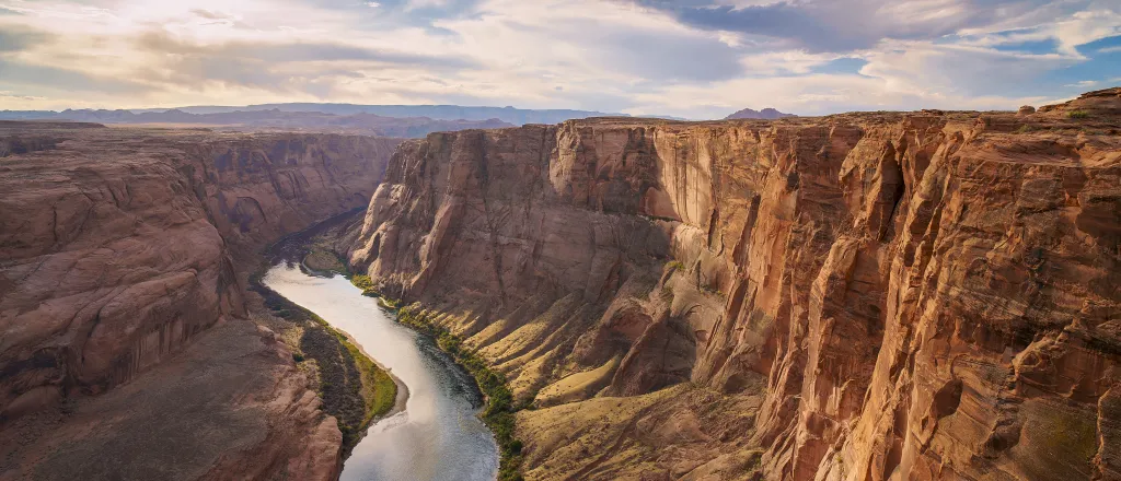 Arial view of the Colorado River running through the Grand Canyon.
