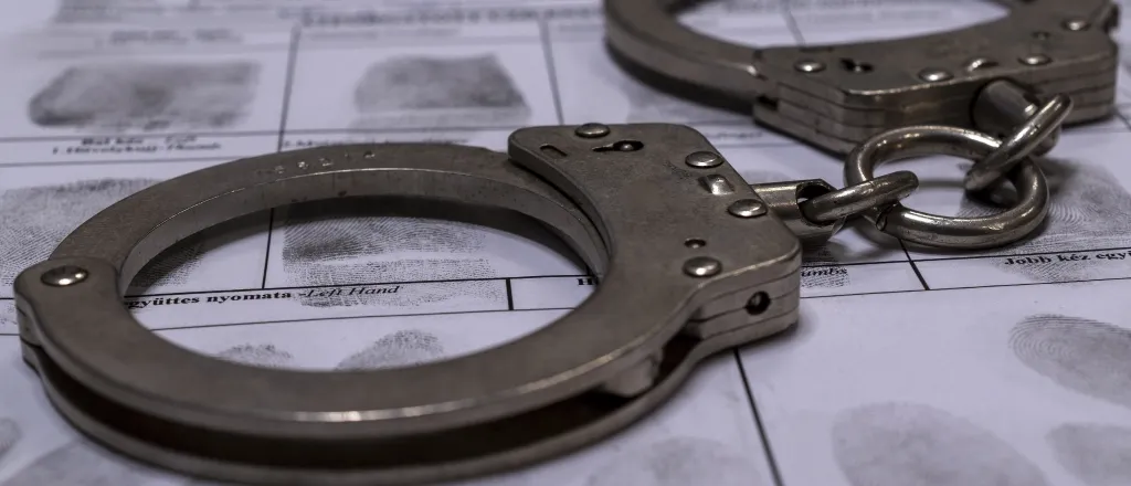 PROMO HIRES Crime - Investigation Hand Cuffs Finger Prints Law Enforcement Justice - Daniel Tamas Mehes - iStock-1992275198 Close up of hand cuffs on a fingerprint card