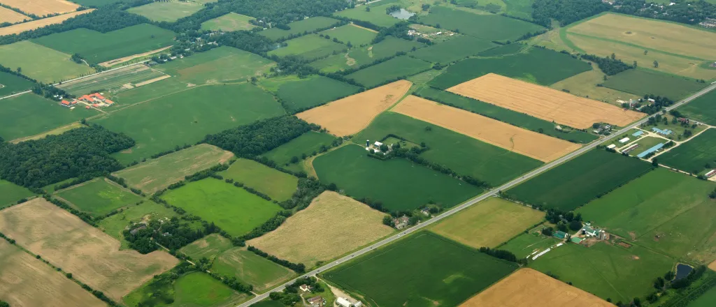 PROMO HIRES Agriculture - Fields from the Air - iStock - IMNATURE Aerial view of agricultural fields.