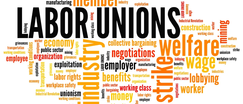 PROMO HIRES Words - Labor Union Work Job Employment - tupungato - iStock-1002099350 Word cloud for business and organized labor, with the words "Labor Union" most prominent
