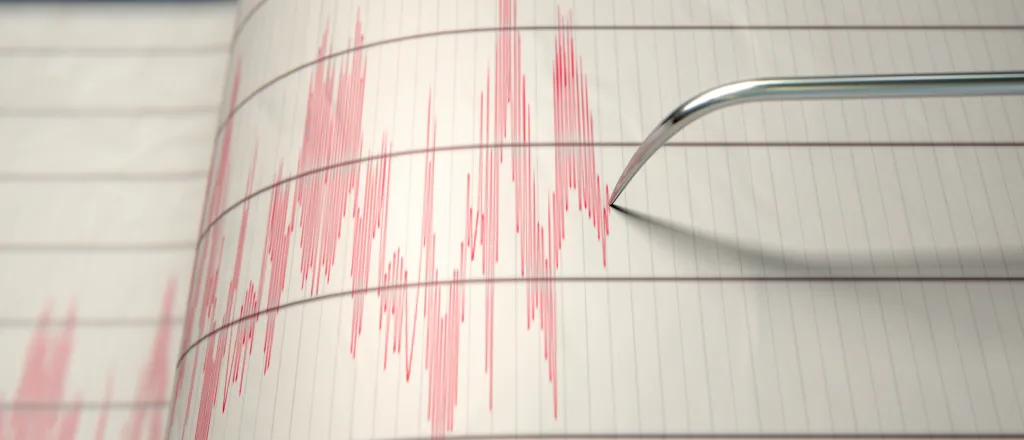 PROMO HIRES Miscellaneous - Earthquake Seismograph - iStock - allanswart Earthquake seismograph paper with a stylus pen recording large activity variations.