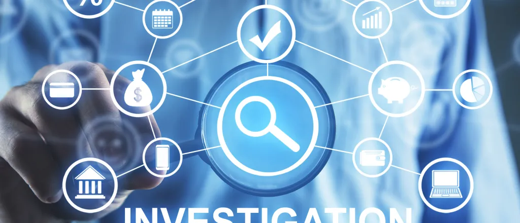 PROMO HIRES CROPPED Crime - Investigation Law Enforcement Police FBI Justice Concept - Andranik Hakobyan - iStock-1437277148 Concept artwork with a person in the background pointing forward. In the foreground are symbols of various forms of crime and criminal investigation.