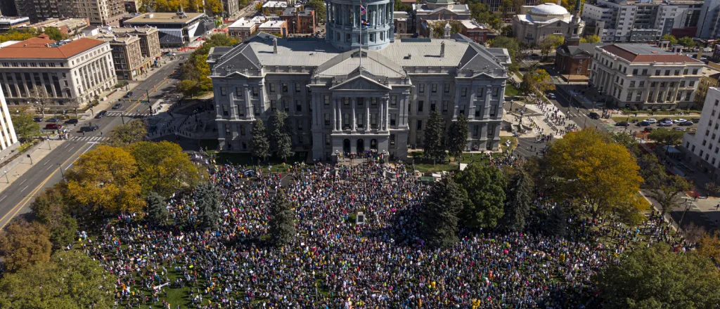 Protesters at the Colorado State Capitol for No Kings Day - Kevin Mohatt for Colorado Newsline Protesters at the Colorado State Capitol for No Kings Day - Kevin Mohatt for Colorado Newsline