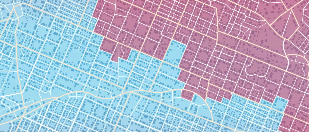 Concept map showing the division or boundary between two areas for political or other purposes.