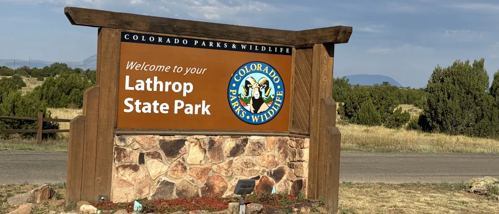 Sign at the entrance to Lathrop State Park