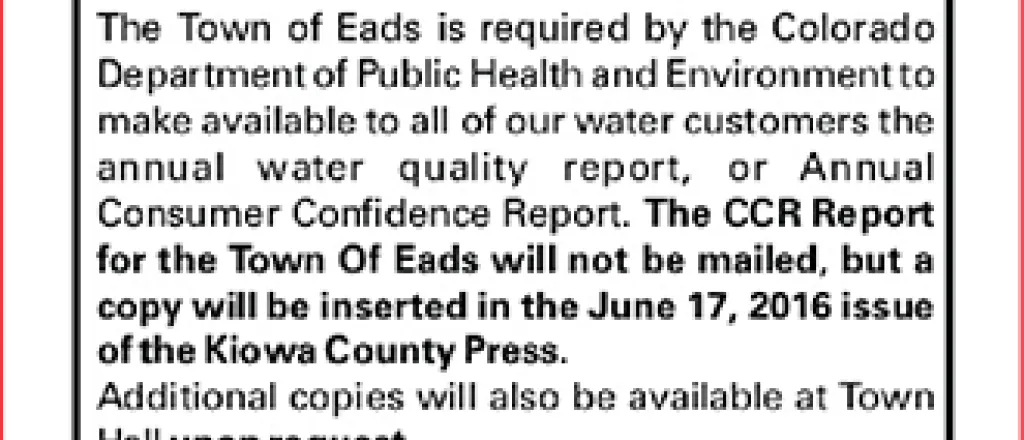 Eads Water Quality Report Available