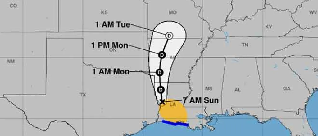 MAP Predicted path of Tropical Storm Barry as of 6 am Sunday - NOAA