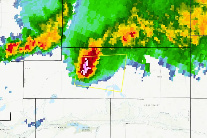 MAP Severe thunderstorm warning in Kiowa County May 16, 2020 - NWS
