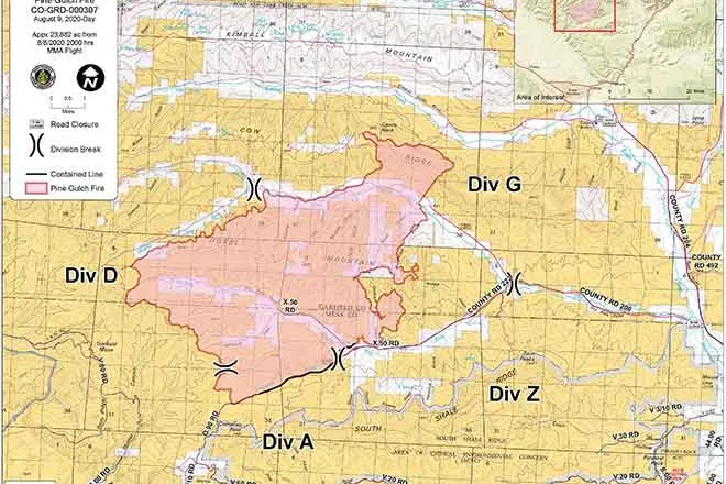 MAP Pine Gulch Fire as of August 9, 2020